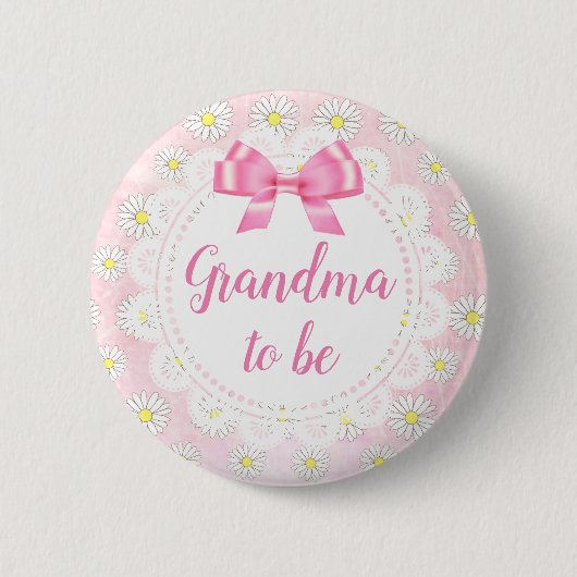Oma om Roze Daisies Baby shower Button te zijn (Voorkant)