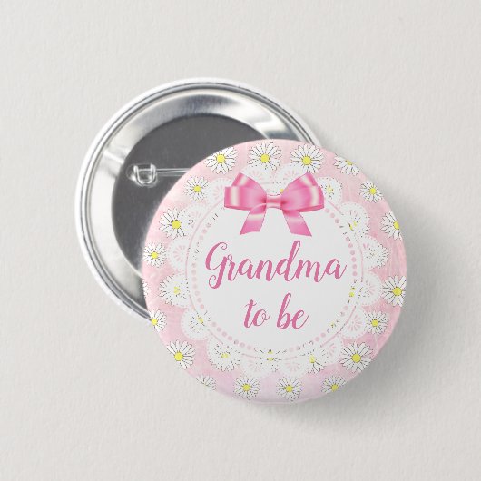 Oma om Roze Daisies Baby shower Button te zijn (Voorkant /achterkant)