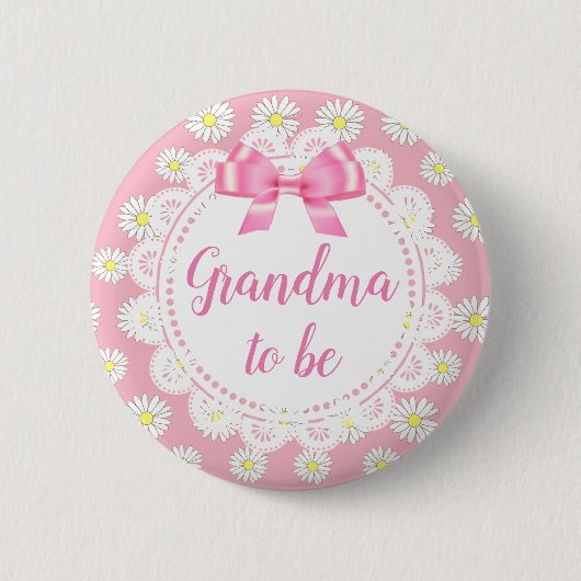 Oma om Roze Daisies Baby shower Button te zijn (Voorkant)