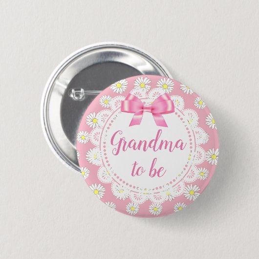 Oma om Roze Daisies Baby shower Button te zijn (Voorkant /achterkant)