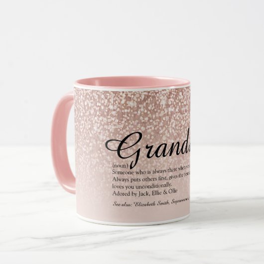 Oma Oma Definitie Roze Goud Glitters Mok (Voorkant links)