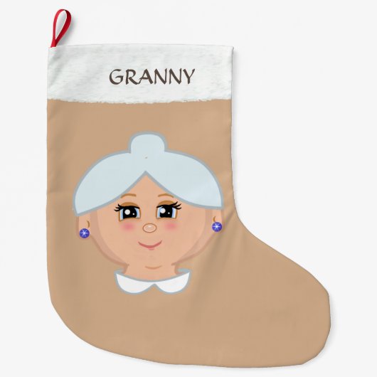 Oma op Beige Grote Kerstsok (Voorkant)