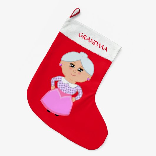 Oma op rood grote kerstsok (Voorkant (Hangend))