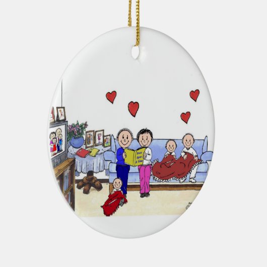 Oma & Opa, 3 kinderen Keramisch Ornament (Rechts)