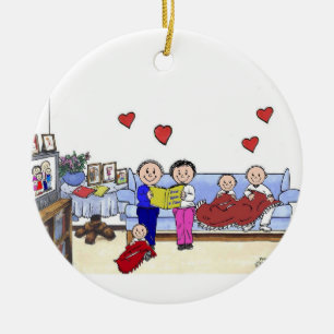 Oma & Opa, 3 kinderen Keramisch Ornament