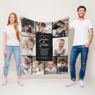 Oma & Opa houden van jou 9-foto-collage modern Fleece Deken