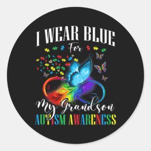Oma opa ik Draag blauw voor mijn kleinzoon autisme Ronde Sticker