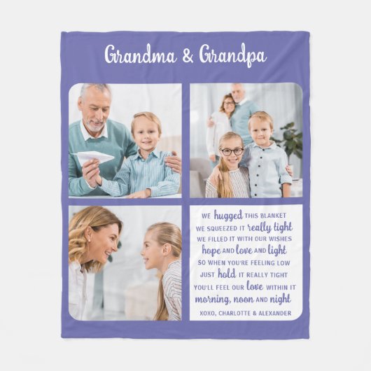 Oma Opa Modern 3 Foto Aangepaste Grootouders Fleece Deken (Voorkant)
