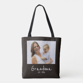Oma Opgericht Foto witte script Tote Bag