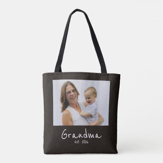 Oma Opgericht Foto witte script Tote Bag (Achterkant)