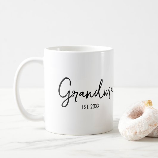 Oma Opgericht Jaar Zwarte Script Typografie Koffiemok (Met donut)