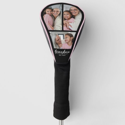 Oma Opgericht Script Zwart 3 Foto Golfheadcover (Voorkant)