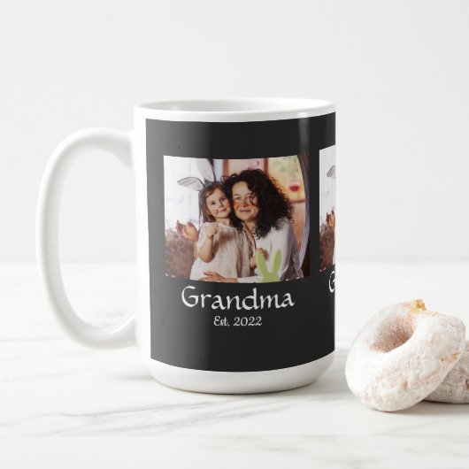 Oma Opgericht Script Zwart 3 Foto Koffiemok (Met donut)