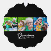 Oma Opgericht Script Zwart 3 Foto Ornament Kaart (Achterkant)