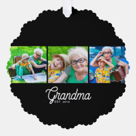 Oma Opgericht Script Zwart 3 Foto Ornament Kaart