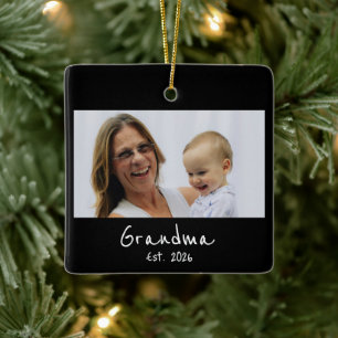 Oma Opgericht Wit script 3 foto Keramisch Ornament