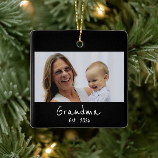 Oma Opgericht Wit script 3 foto Keramisch Ornament (Boom)