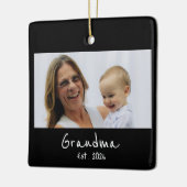 Oma Opgericht Wit script 3 foto Keramisch Ornament (Links)