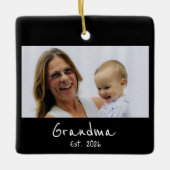 Oma Opgericht Wit script 3 foto Keramisch Ornament (Voorkant)