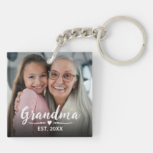 Oma Opgericht Wit Script Foto Sleutelhanger (Achterkant)