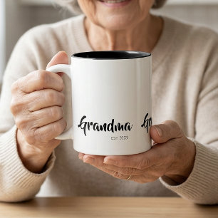 Oma Opgericht Zwart Wit Script Cadeau Tweekleurige Koffiemok