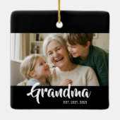 Oma Opgericht Zwart Wit Script Foto Keramisch Ornament (Achterkant)