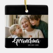 Oma Opgericht Zwart Wit Script Foto Keramisch Ornament (Voorkant)