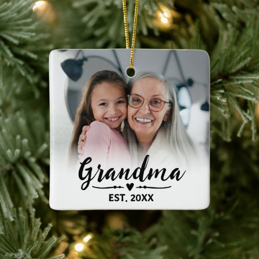 Oma Opgericht Zwart Wit Script Foto Keramisch Ornament (Boom)