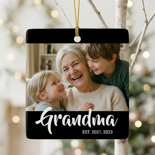 Oma Opgericht Zwart Wit Script Foto Keramisch Ornament