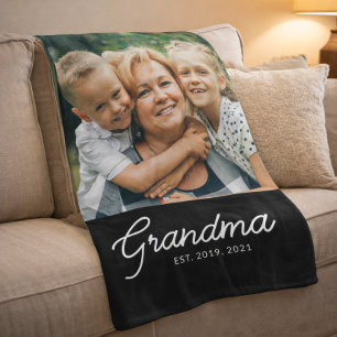 Oma Opgericht Zwarte Moderne Script Foto Fleece Deken