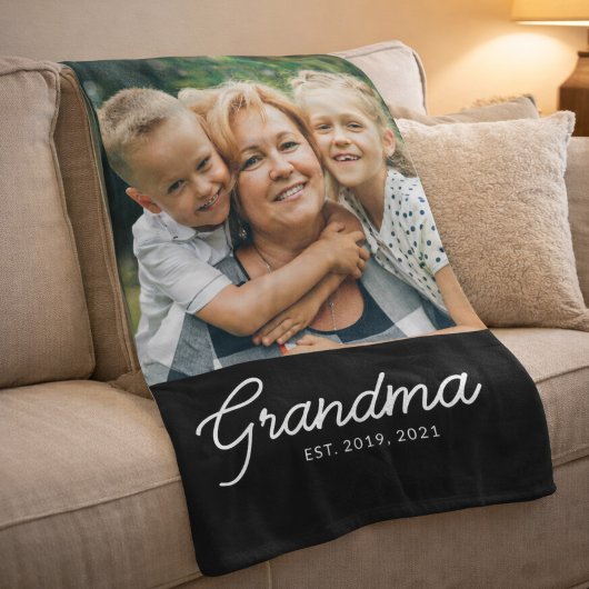 Oma Opgericht Zwarte Moderne Script Foto Fleece Deken