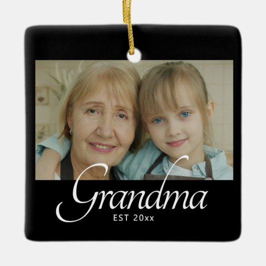 Oma Opgerichte Foto Cadeau Keramisch Ornament (Voorkant)