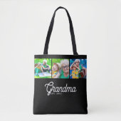 Oma Opgerichte Script Zwart 3 Foto Boodschappentas Tote Bag (Voorkant)