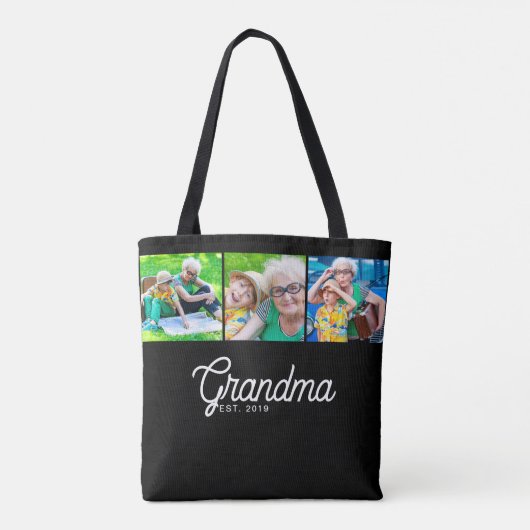Oma Opgerichte Script Zwart 3 Foto Boodschappentas Tote Bag (Achterkant)