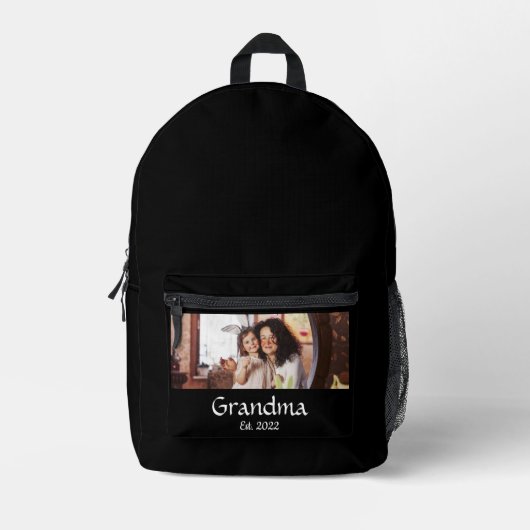 Oma Opgerichte Script Zwarte Foto Bedrukte Rugzak (Voorkant)