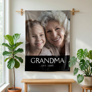 Oma Opgerichte Zwarte Moderne Typografie Foto Fleece Deken