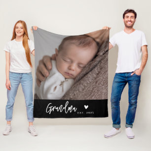 Oma Oprichting Zwarte Moderne Script Foto Fleece Deken