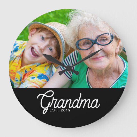 Oma Oprichtte Zwart Wit Script Foto Grote Klok (Voorkant)