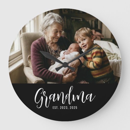 Oma Oprichtte Zwart Wit Script Foto Grote Klok (Voorkant)