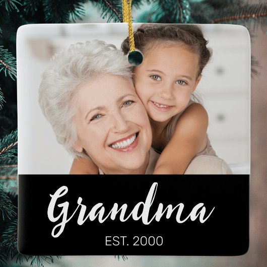 Oma Oprichtte Zwart Wit Script Foto Keramisch Ornament