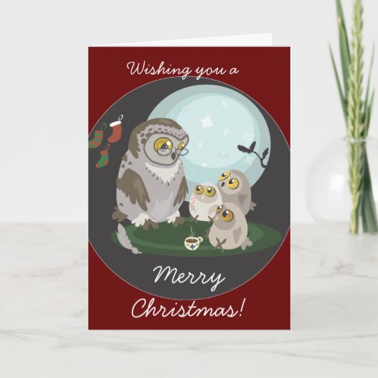 Oma Owl Storytelling Christmas Kaart (Voorkant)