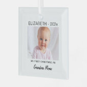 Oma/pa 1e Kerstmis, Baby Foto Keepsake Glas Ornament (Voorkant links)