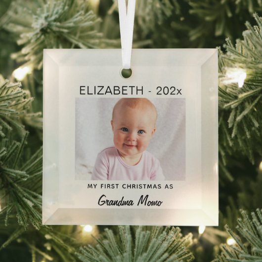 Oma/pa 1e Kerstmis, Baby Foto Keepsake Glas Ornament (Insitu)