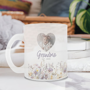 Oma Paarse Aquarel Wilde Bloemen & Foto Cadeau Matglas Koffiemok