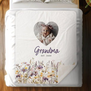 Oma Paarse Aquarel Wilde Bloemen & Foto Cadeau Sherpa Deken