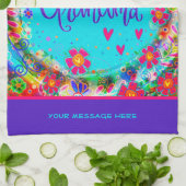 Oma Paarse  Floral Fun gepersonaliseerd Theedoek (Gevouwen)