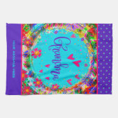 Oma Paarse  Floral Fun gepersonaliseerd Theedoek (Horizontaal)