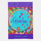 Oma Paarse  Floral Fun gepersonaliseerd Theedoek (Verticaal)