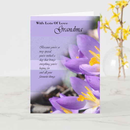 Oma paarse krokus Verjaardag Kaart (Gele Bloem)