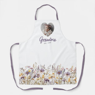 Oma Paarse Waterverf Wilde Bloemen & Foto Cadeau Schort